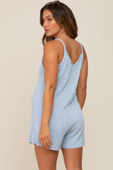 Light Blue Ribbed V-Neck Maternity Romper