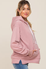 Mauve Raw Edge Trim Maternity Drawstring Hoodie