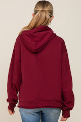 Burgundy Raw Edge Trim Maternity Drawstring Hoodie