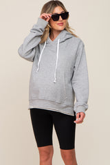 Heather Grey Raw Edge Trim Maternity Drawstring Hoodie