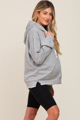 Heather Grey Raw Edge Trim Maternity Drawstring Hoodie