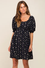 Black Floral Puff Sleeve Dress