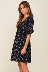 Black Floral Puff Sleeve Dress