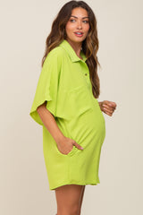 Lime Collared Front Button Maternity Romper