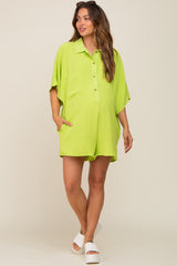 Lime Collared Front Button Maternity Romper