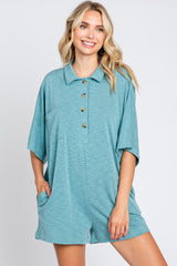 Teal Heathered Front Button Maternity Romper