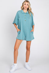 Teal Heathered Front Button Romper