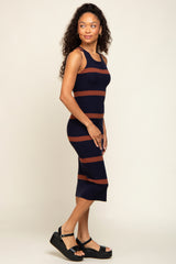 Navy Brown Sleeveless Sweater Midi Dress