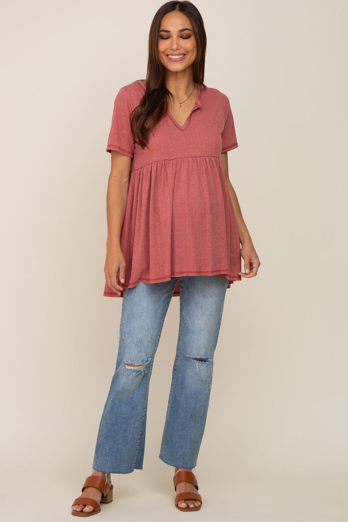 Red V Neck Maternity Top