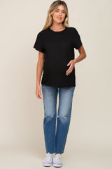 Black Raw Hem Maternity Tee