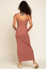 Mauve Ribbed Basic Midi Dress