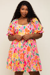 Pink Floral Puff Sleeve Maternity Plus Dress