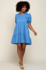 Blue Collared Tiered Maternity Dress