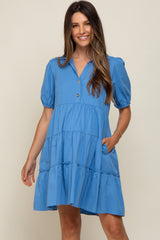 Blue Collared Tiered Maternity Dress