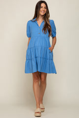 Blue Collared Tiered Maternity Dress