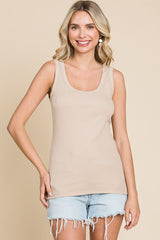 Beige Ribbed Basic Tank