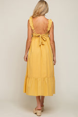 Yellow Ruffle Accent Back Tie Maternity Midi Dress