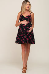 Black Floral Sleeveless Tiered Maternity Dress