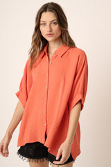 Orange Button Down Collared Top