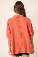 Orange Button Down Collared Top