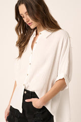 White Button Down Collared Top