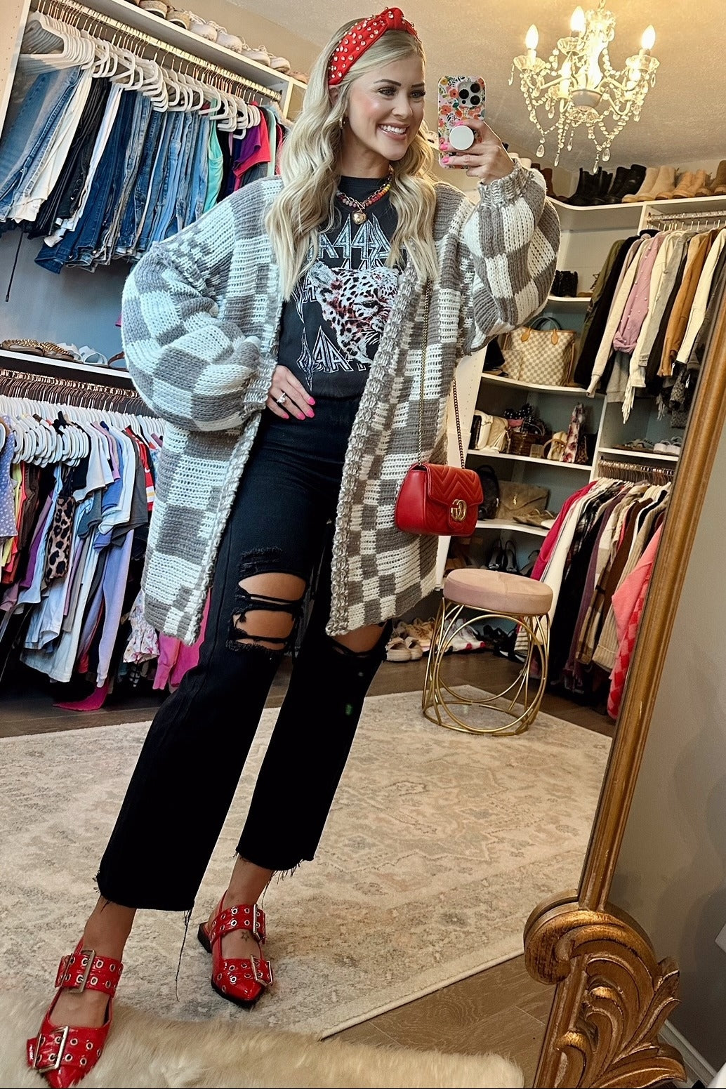 Mocha Checkered Oversized Chunky Knit Cardigan