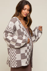 Mocha Checkered Oversized Chunky Knit Maternity Cardigan