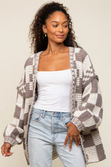 Mocha Checkered Oversized Chunky Knit Maternity Cardigan