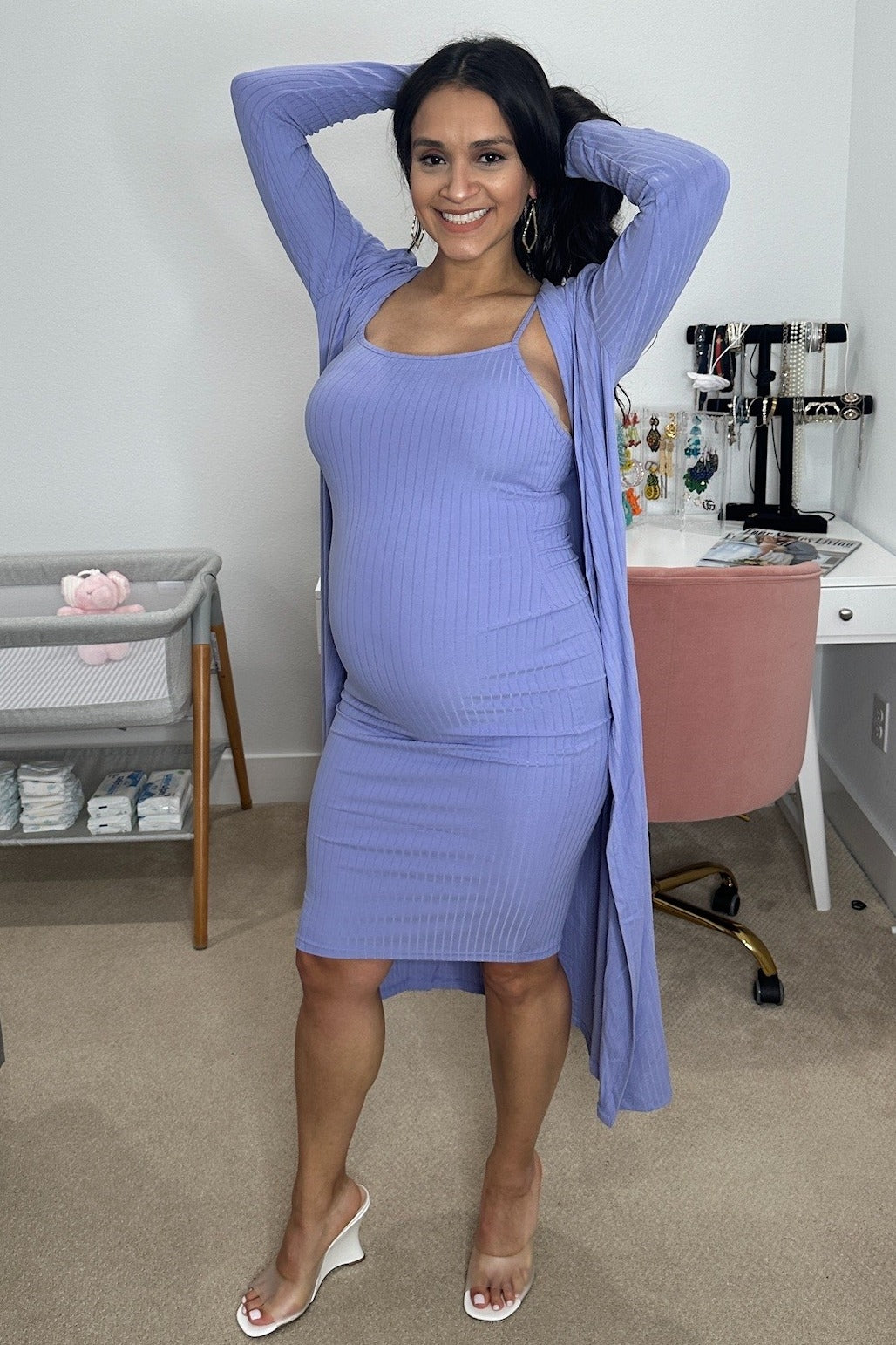 Lavender Ribbed Cardigan 2 Piece Maternity Set