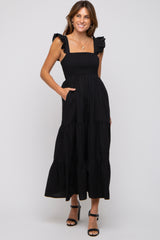 Black Sleeveless Tiered Maternity Maxi Dress