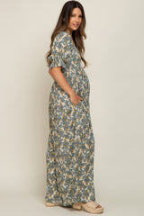 Cream Floral Smocked Maternity Jumpsuit