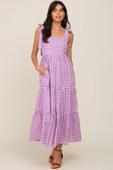 Lavender Checkered Sleeveless Tiered Maxi Dress