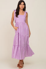 Lavender Checkered Sleeveless Tiered Maxi Dress