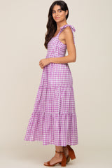 Lavender Checkered Sleeveless Tiered Maxi Dress