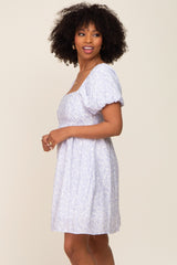 Ivory Leaf Print Puff Sleeve Dress