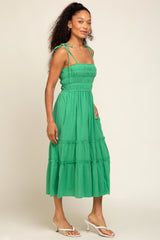 Green Sleeveless Tiered Midi Dress