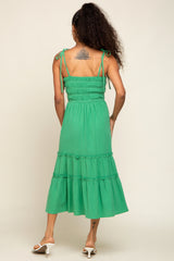 Green Sleeveless Tiered Midi Dress