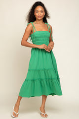 Green Sleeveless Tiered Midi Dress