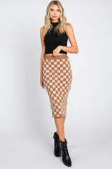 Beige Checkered Knit Maternity Skirt