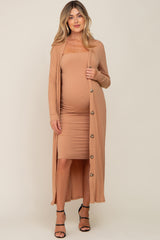 Camel Ribbed Maternity Dress Set