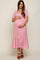 Pink Floral Smocked Short Sleeve Maternity Midi Dress
