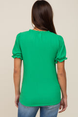 Green Ruffle Accent Tie Front Maternity Blouse