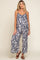 Navy Blue Floral Wide Leg Crop Maternity Jumpsuit