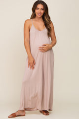 Taupe Basic Cropped Wide Leg Maternity Jumpsuit