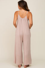 Taupe Basic Cropped Wide Leg Maternity Jumpsuit