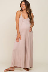 Taupe Basic Cropped Wide Leg Maternity Jumpsuit