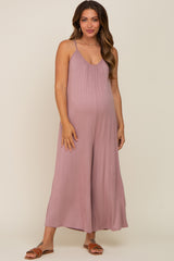 Mauve Basic Cropped Wide Leg Maternity Jumpsuit