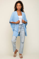 Light Blue Fringe Dolman Sleeve Cover Up