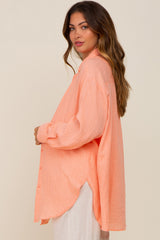 Peach Lightweight Sheer Button Down Maternity Blouse