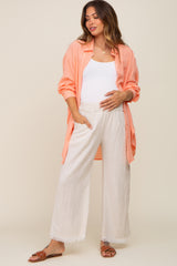 Peach Lightweight Sheer Button Down Maternity Blouse